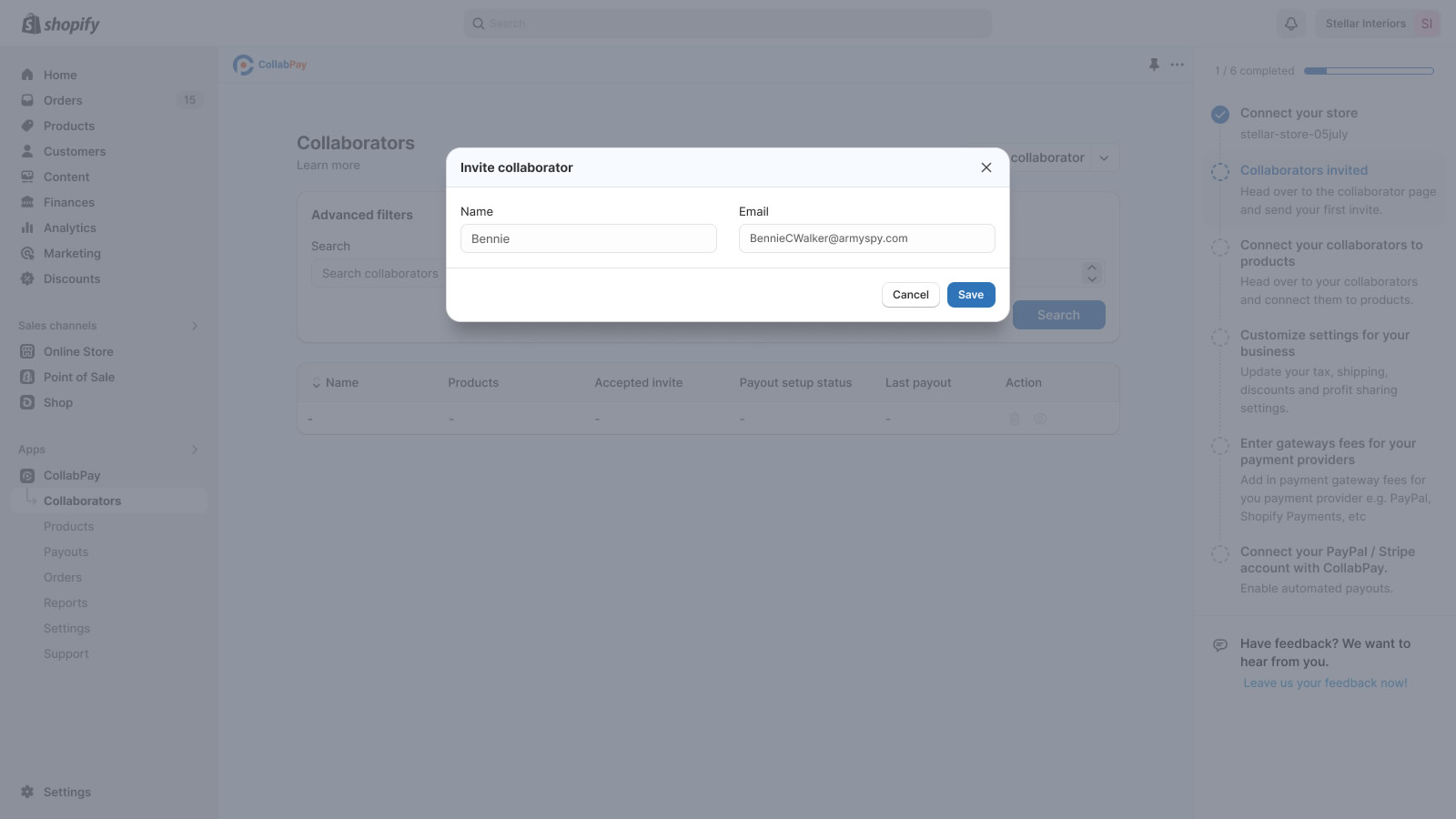 Collaborators Invite Popup