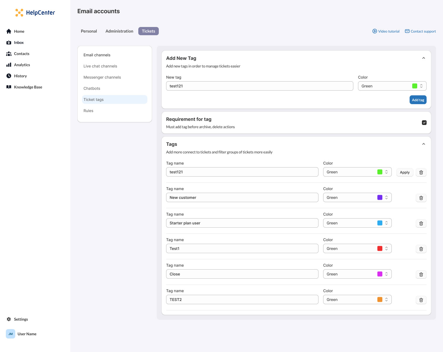 Email Account Tickets Tags